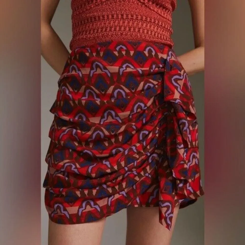 Anthropologie Dolan Left Coast Ruffle Mini Skirt Size XXS NWT Red Blue Purple